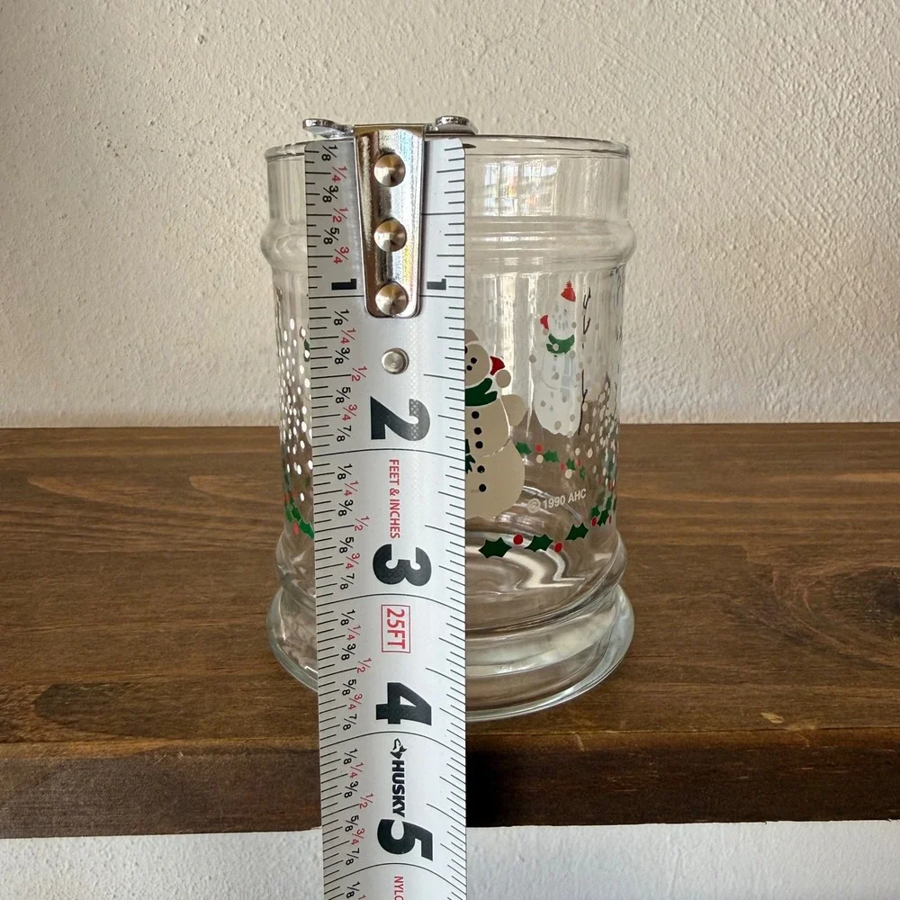 Vintage 1990 Anchor Hocking Snowman Holly Glass Votive Candle Holder Decor